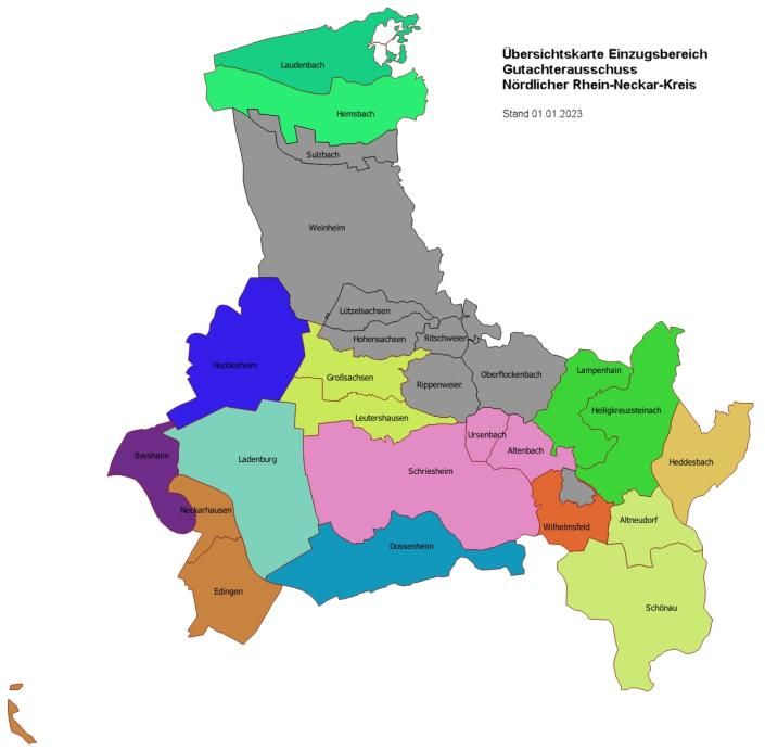Übersichtskarte des Einzuggebietes GAA Nördlicher Rhein-Neckar-Kreis