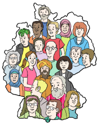 Menschen in dem Ausschnitt eines Puzzleteils dargestellt