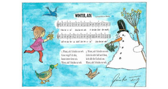 Postkarten Sommertagszug mit Liedtext Winter Ade