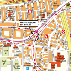 Übersichtskarte Bebauungsplan Bereich Multring Ahornstraße